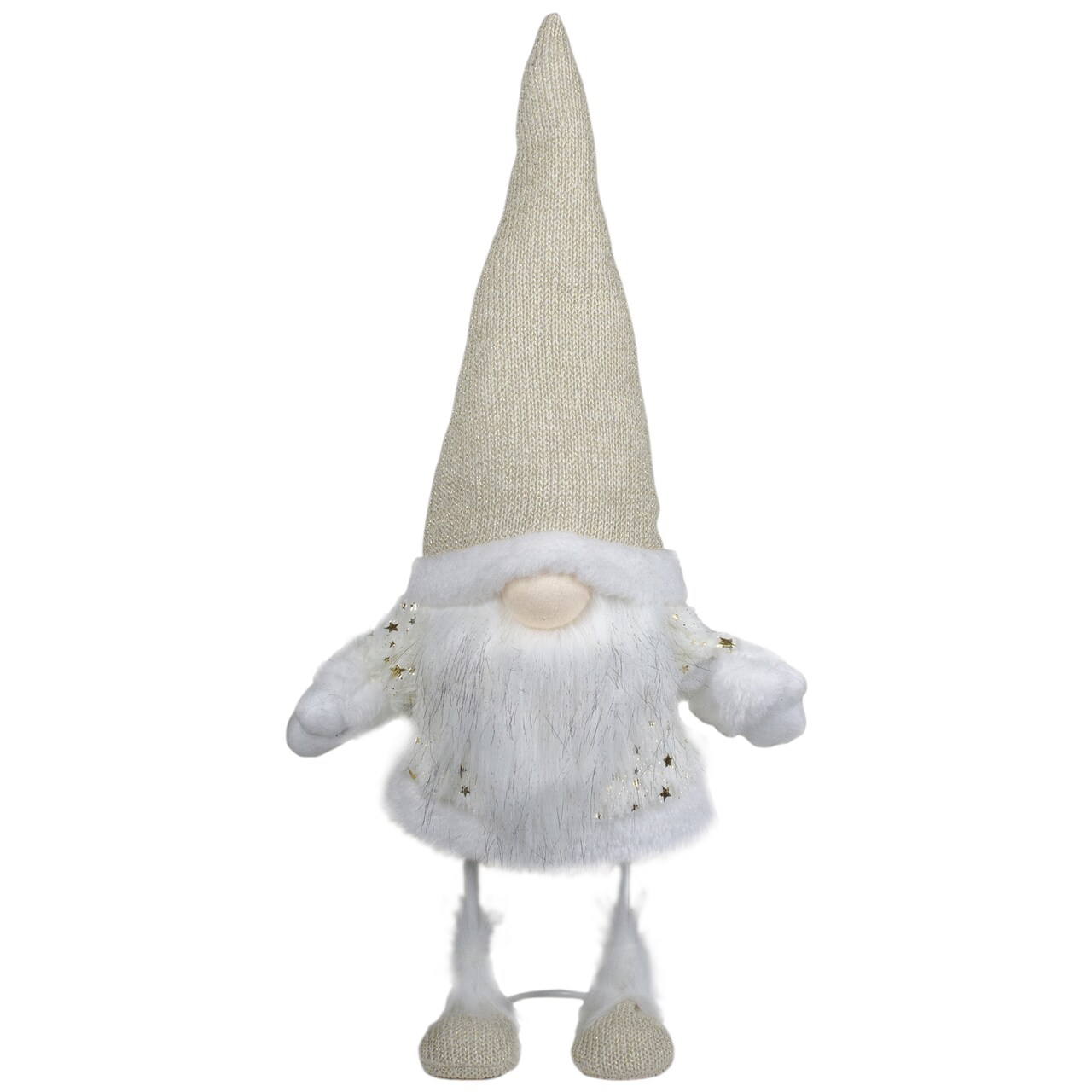 Northlight Gnome with Stars and Faux Fur Sweater Christmas Decoration - 17" - White and Cream